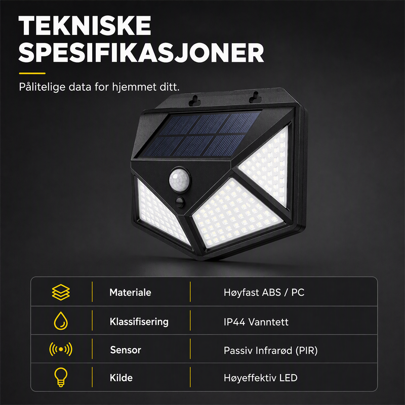 đ„ NĂ
: 50 % RABATT I EN BEGRENSET PERIODE â Solcelledrevet vegglampe med bevegelsessensor â 140 supersterke LED-lys â IP65 vanntett â Enkel installasjon đâšđĄïž