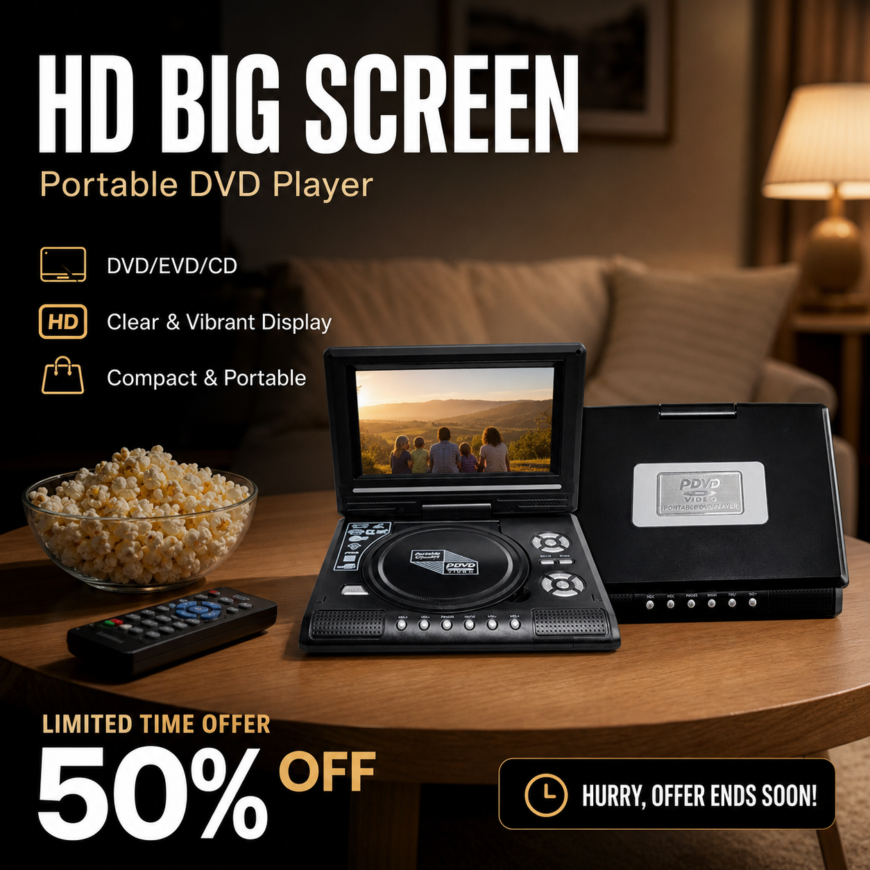đș 7.8" HD BĂ€rbar DVD/EVD-spelare â Stor skĂ€rm, uppladdningsbar & kompatibel med DVD/CD/USB/SD â Perfekt för hem & resor đ„ 50% RABATT