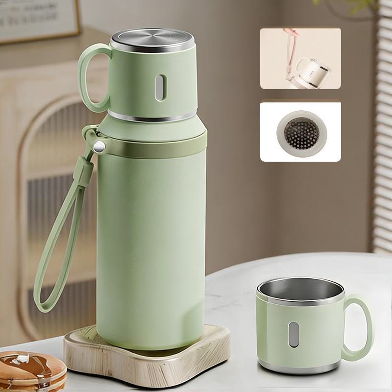 💥Nyttårssalg 60 % ☕2-i-1 rustfritt stål vakuumisolert flaske med lokk🍵