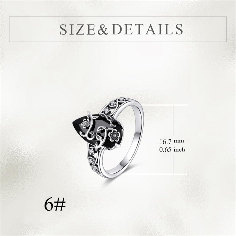 💍 50 % RABATT 🌸 | Bohemsk vintage-ring – blomstermønster og svart edelsten