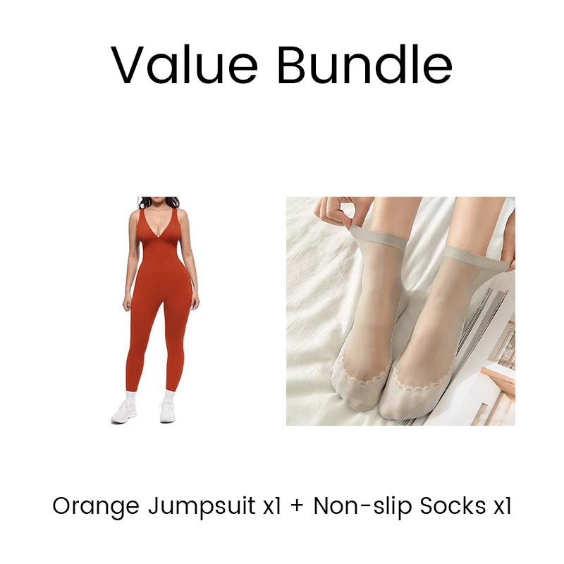 Jumpsuit med høy stretch med V-hals for trening og yoga
