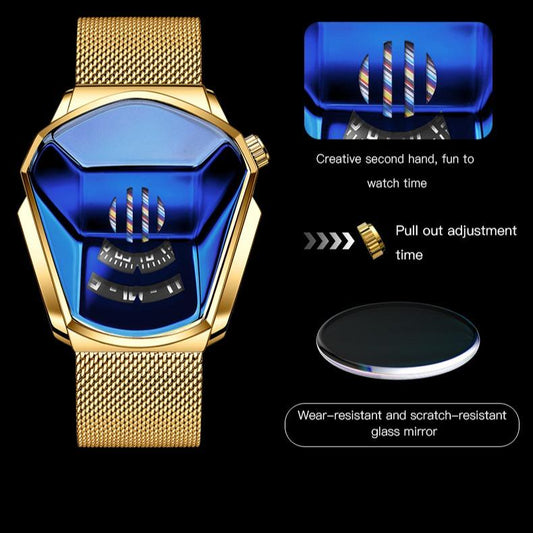 Luksuriøs herreklokke for motorsport med rombeformet design