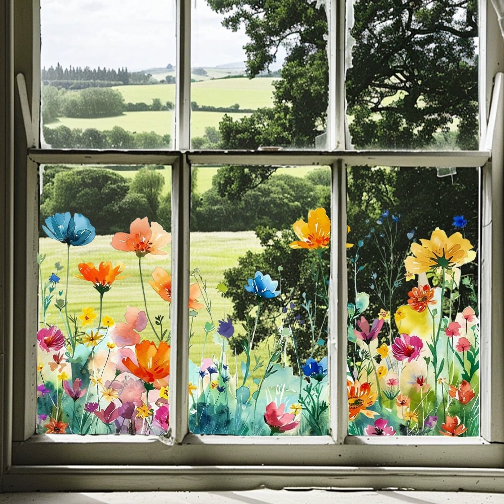 💐Nyttårssalg 50% avslag💞 Fargerik blomsterbukett vindusklistremerke 🖼️ (Klipp til størrelse fritt)