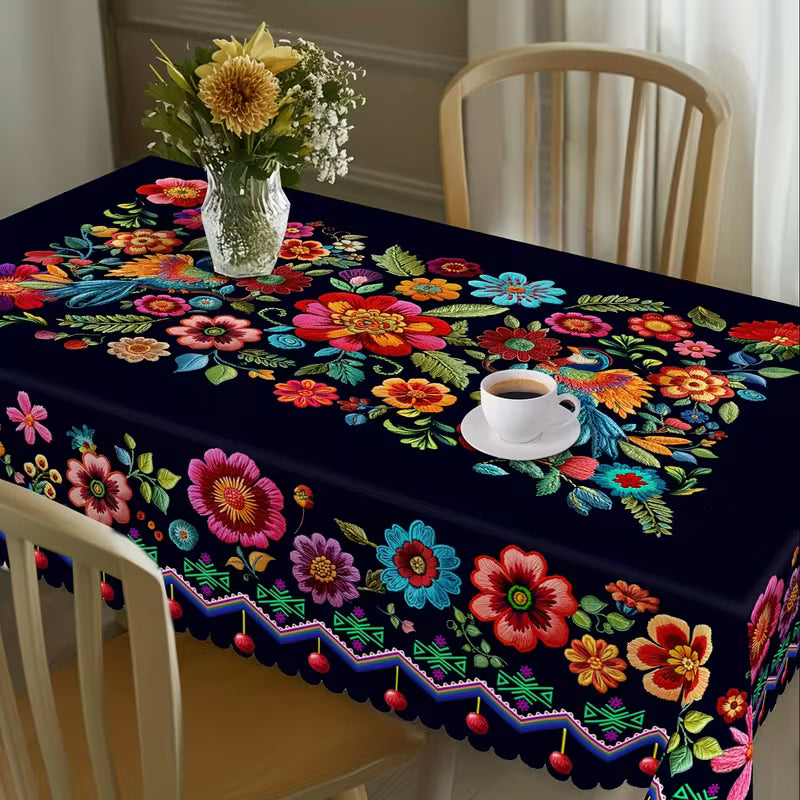 ⏳Begrenset tilbud: 50 % rabatt⏰Meksikansk blomstret duk med bølget kant🏵️
