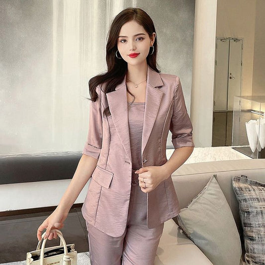 Kvinnemote Casual Business 3-delt sett (blazer+camisole+bukser)