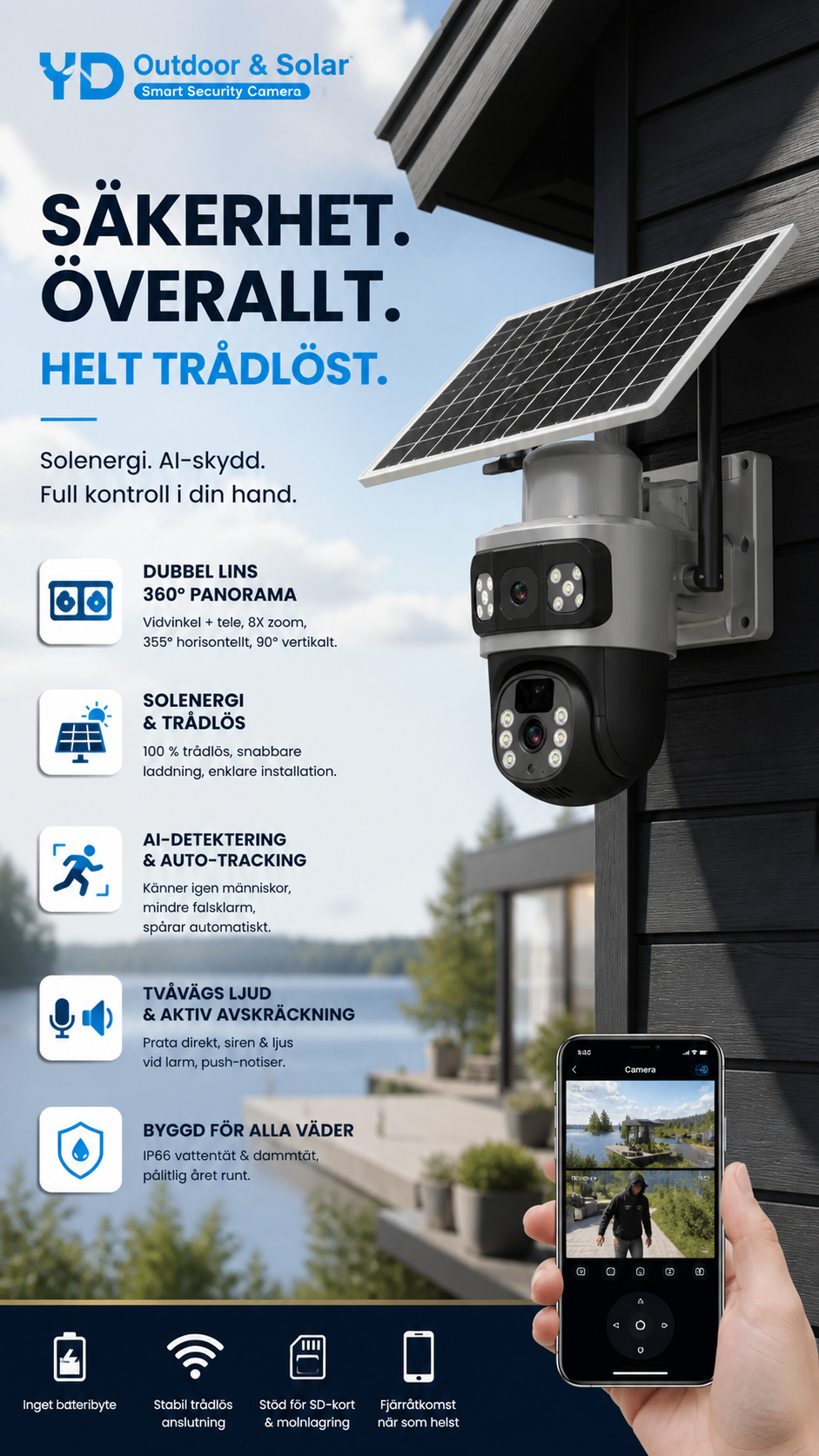 🔥2026 Ny oppgradering & hett tilbud🔥Trådløse, solcelledrevne utendørs overvåkningskameraer med to linser