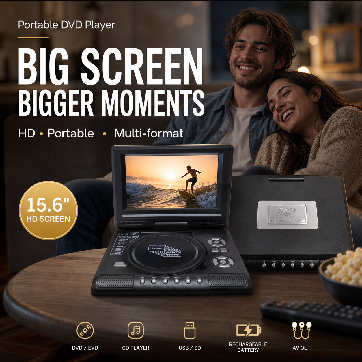 📺 7.8" HD Bärbar DVD/EVD-spelare – Stor skärm, uppladdningsbar & kompatibel med DVD/CD/USB/SD – Perfekt för hem & resor 🔥 50% RABATT