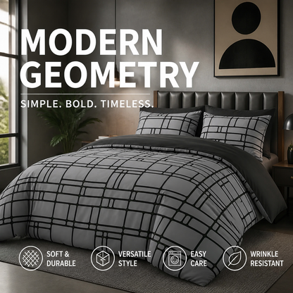 Moderne, minimalistisk sengetøy med geometriske mønstre