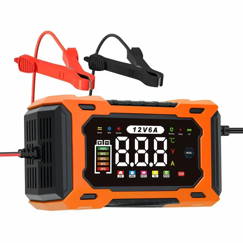 🔋50 % RABATT!🚗Smart bilbatterilader 12 V 6 A – Impulsreparasjonsfunksjon, LCD-skjerm og maksimal sikkerhet 🛡️