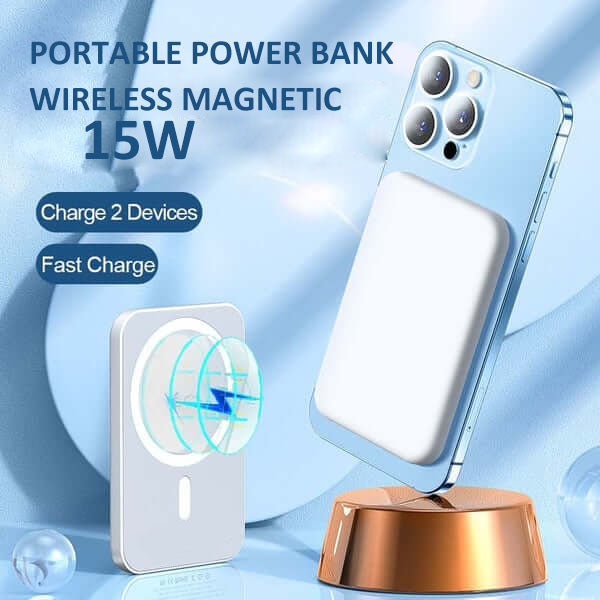 📢📢60 % RABATT!! ⏰15 W hurtigladende bærbar trådløs magnetisk powerbank