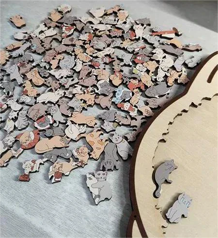 🎁Julesalg 50% rabatt🎅135 deler Morandi-farget katteformet puslespill i tre