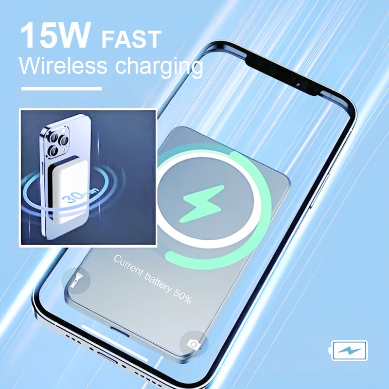 📢📢60 % RABATT!! ⏰15 W hurtigladende bærbar trådløs magnetisk powerbank
