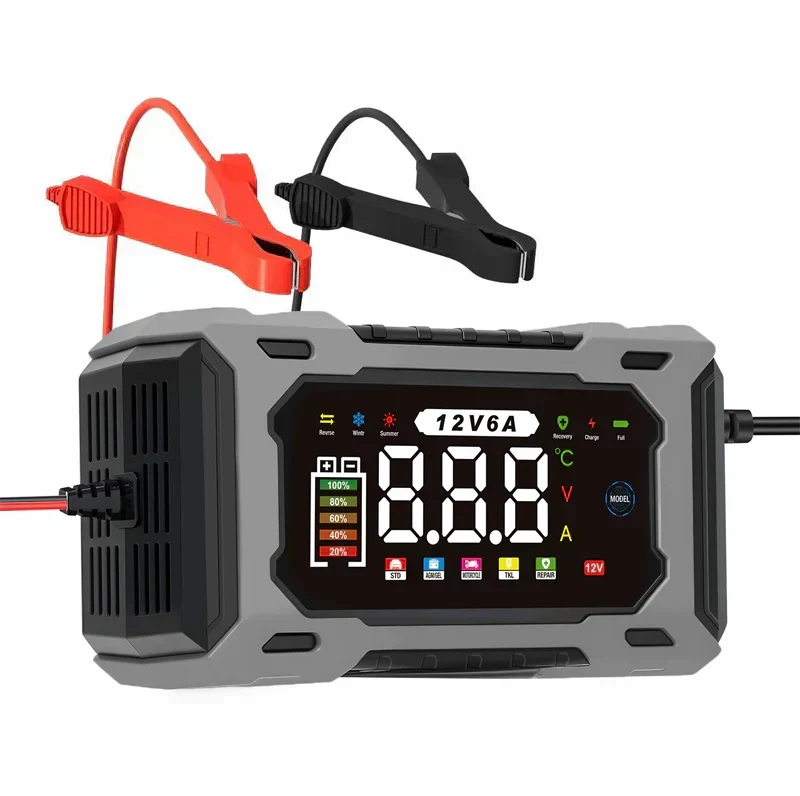 🔋50 % RABATT!🚗Smart bilbatterilader 12 V 6 A – Impulsreparasjonsfunksjon, LCD-skjerm og maksimal sikkerhet 🛡️