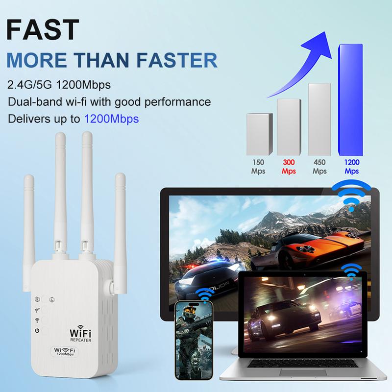 🔥2026 hot salg 🎁1200Mbps Dual Band (5GHz/2,4GHz) WiFi-forlenger dekker 10 000 sq. ft og 50 enheter