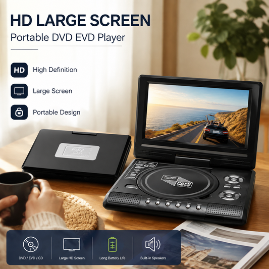 📺 7.8" HD bærbar DVD/EVD-spiller – Stor skjerm, oppladbar og kompatibel med DVD/CD/USB/SD – Perfekt for hjemmebruk og reiser 🔥 50 % RABATT
