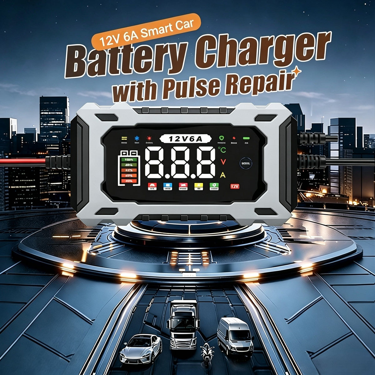 🔋50 % RABATT!🚗Smart bilbatterilader 12 V 6 A – Impulsreparasjonsfunksjon, LCD-skjerm og maksimal sikkerhet 🛡️