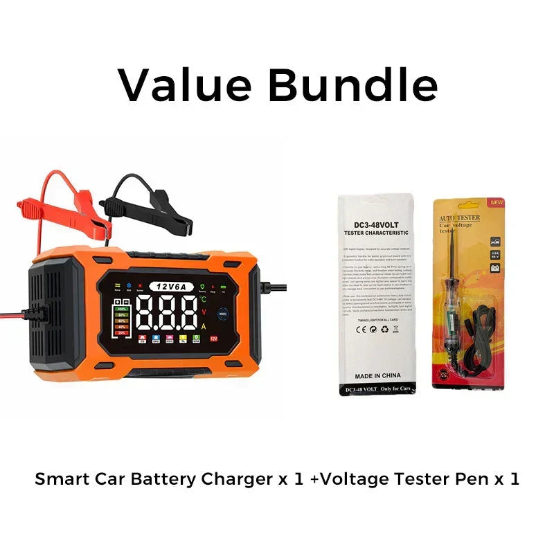 🔋50 % RABATT!🚗Smart bilbatterilader 12 V 6 A – Impulsreparasjonsfunksjon, LCD-skjerm og maksimal sikkerhet 🛡️