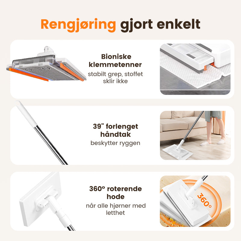 🔥Siste dags salg 50% rabatt🔥Engangsstøvmopp med 4 gjenbrukbare kluter