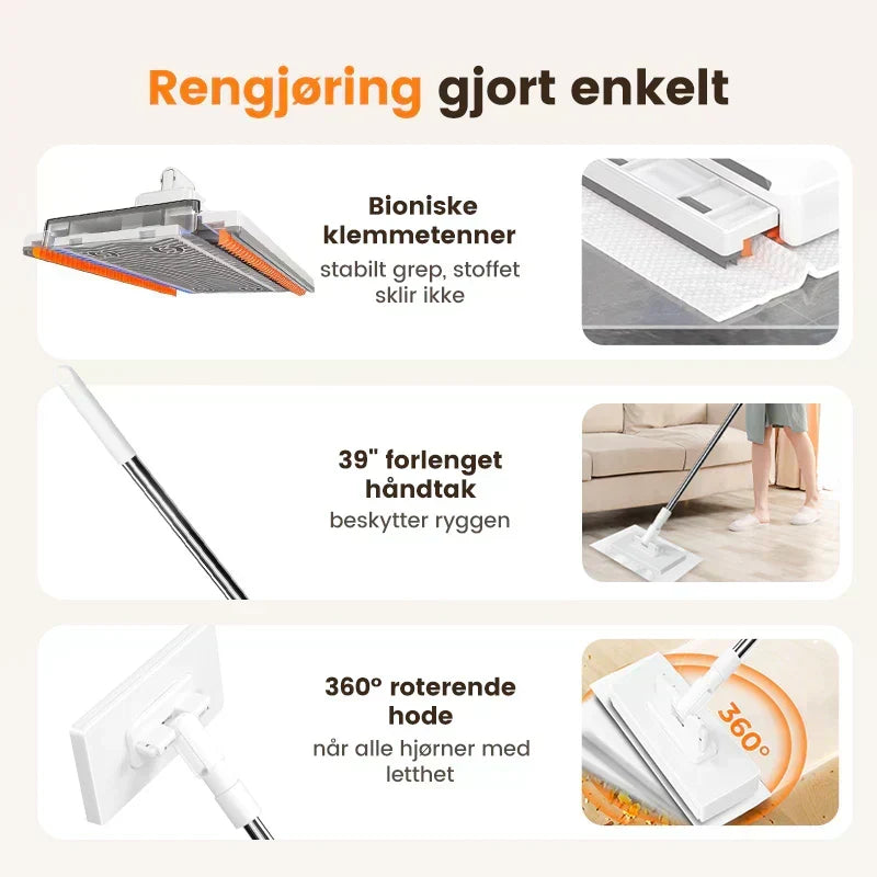 🧹 Engangsstøvmopp med 4 gjenbrukbare kluter