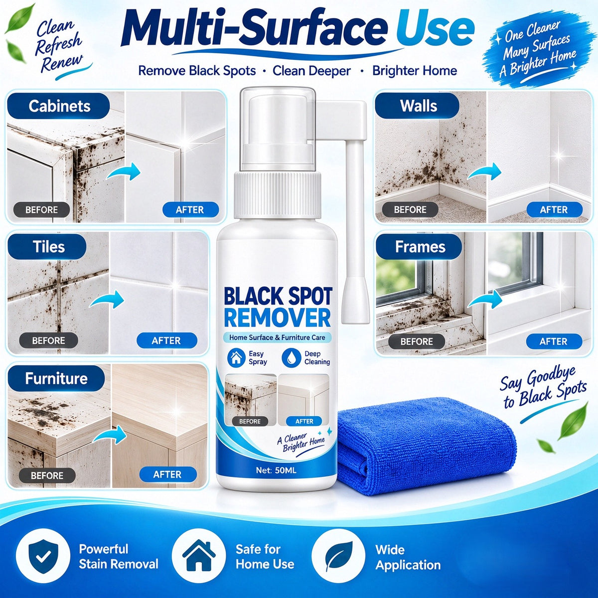 Muggfjerner til hjemmebruk – rengjøringsmiddel mot svarte flekker og mugg i flisfugene på veggene