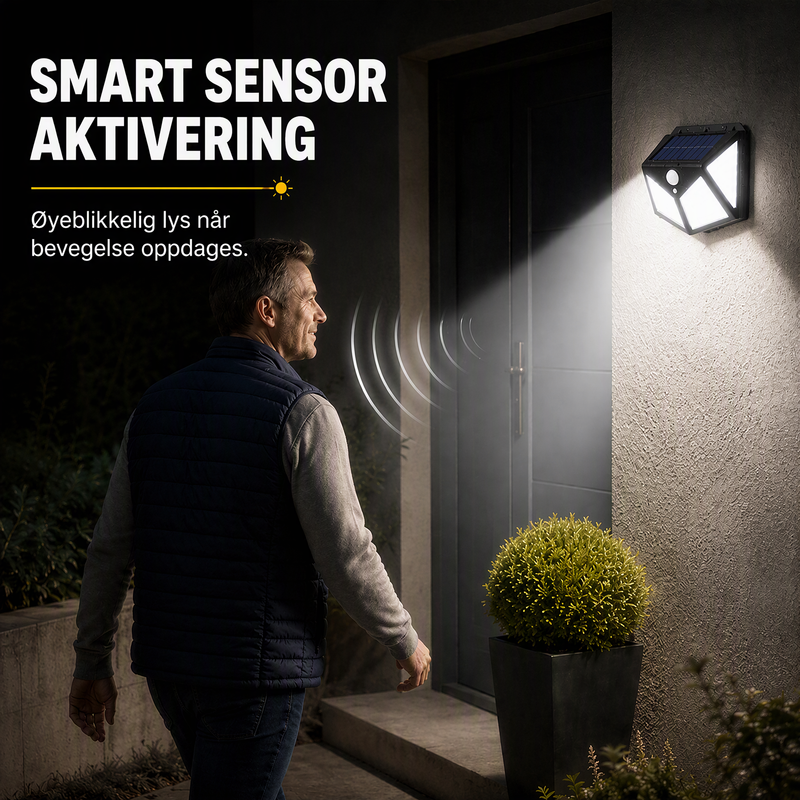 🔥 NÅ: 50 % RABATT I EN BEGRENSET PERIODE – Solcelledrevet vegglampe med bevegelsessensor – 140 supersterke LED-lys – IP65 vanntett – Enkel installasjon 🌞✨🛡️