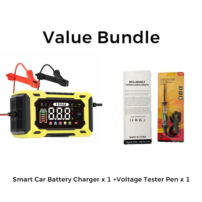 🔋50 % RABATT!🚗Smart bilbatterilader 12 V 6 A – Impulsreparasjonsfunksjon, LCD-skjerm og maksimal sikkerhet 🛡️
