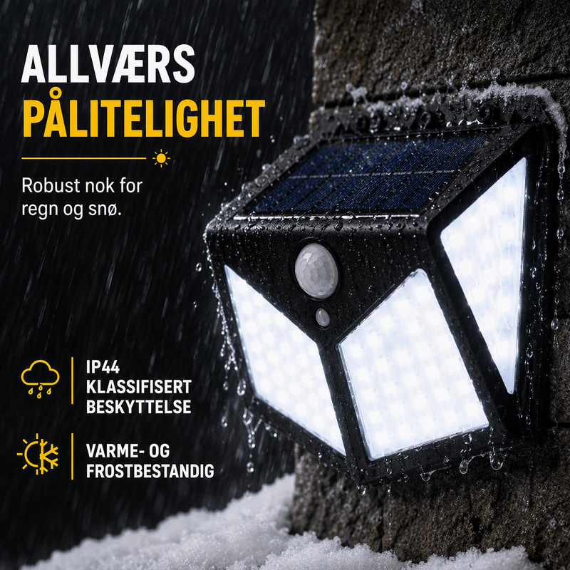 🔥 NÅ: 50 % RABATT I EN BEGRENSET PERIODE – Solcelledrevet vegglampe med bevegelsessensor – 140 supersterke LED-lys – IP65 vanntett – Enkel installasjon 🌞✨🛡️