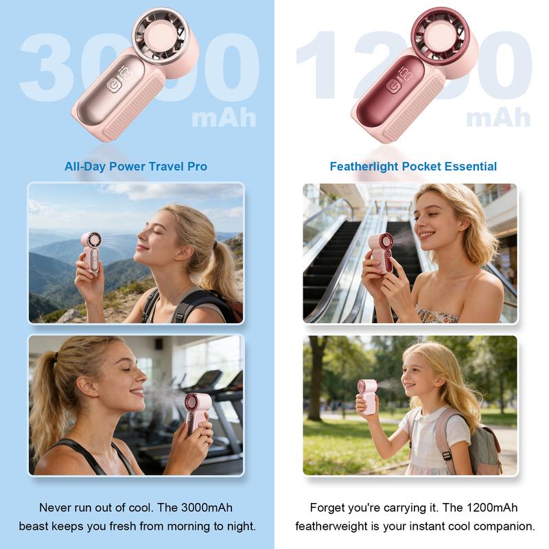 Mini håndholdt vifte med LED-skjerm – 👍5-trinns turbo-vifte i lommestørrelse.✨USB-oppladbar, høyhastighetskjøling for reiser og sminke. Perfekt gave. Bærbar kjøling