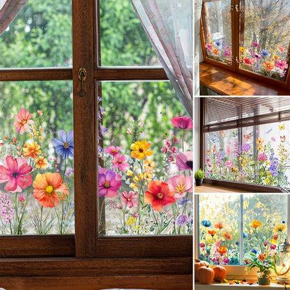 💐Nyttårssalg 50% avslag💞 Fargerik blomsterbukett vindusklistremerke 🖼️ (Klipp til størrelse fritt)