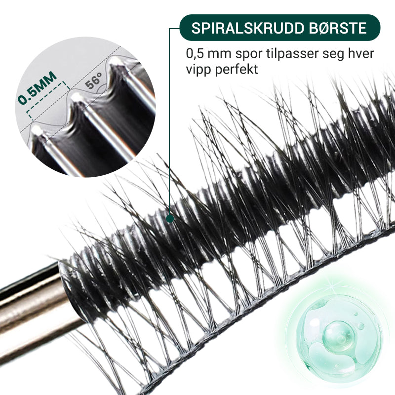 Vanntett og svettebestandig forlengende og krøllende mascara