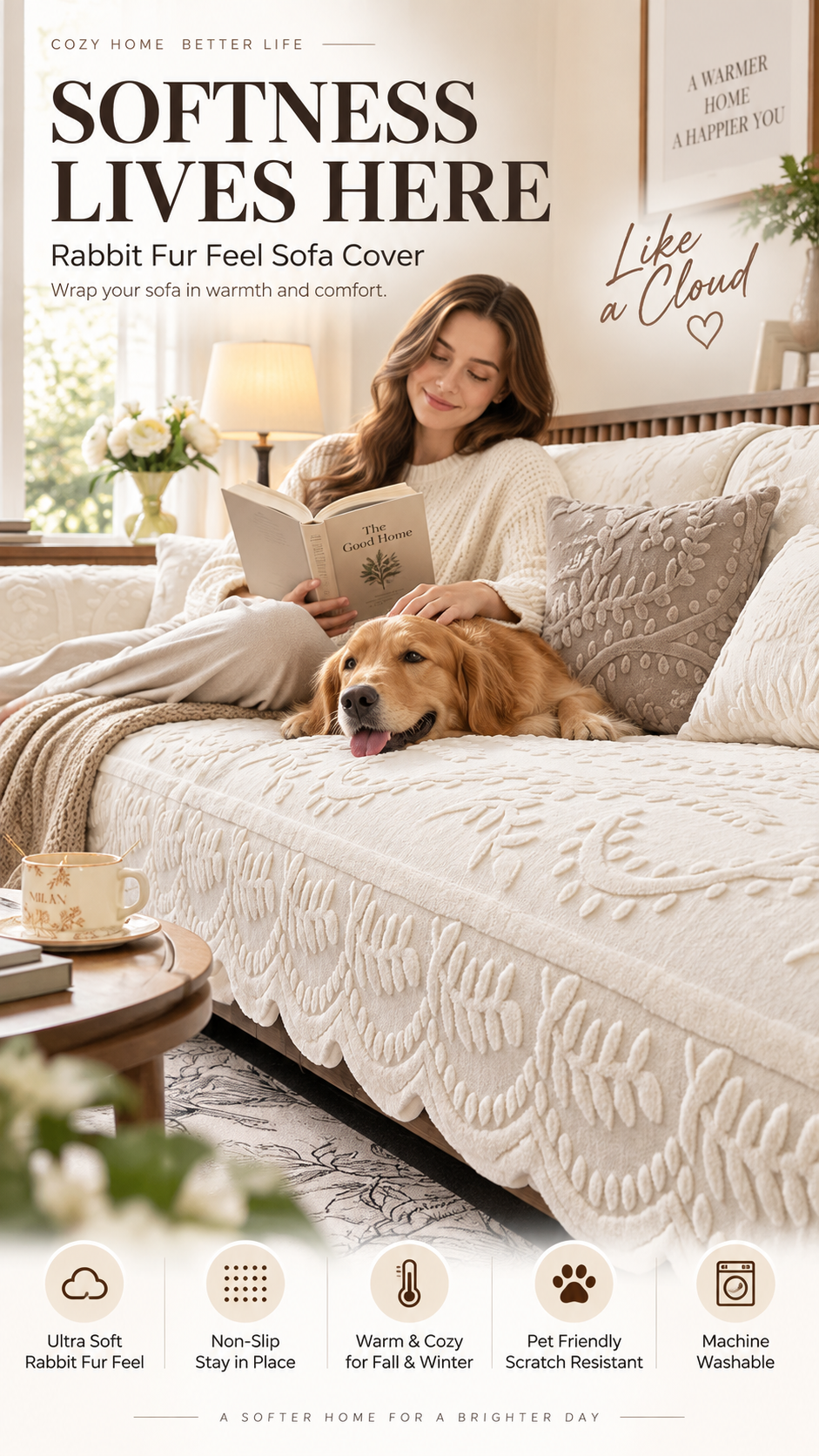 📢 50 % RABATT! Sofatrekk i imitert kaninpels med sklisikring 🛋️