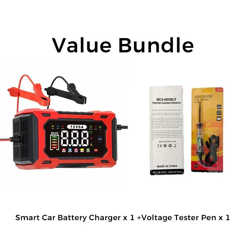 🔋50 % RABATT!🚗Smart bilbatterilader 12 V 6 A – Impulsreparasjonsfunksjon, LCD-skjerm og maksimal sikkerhet 🛡️