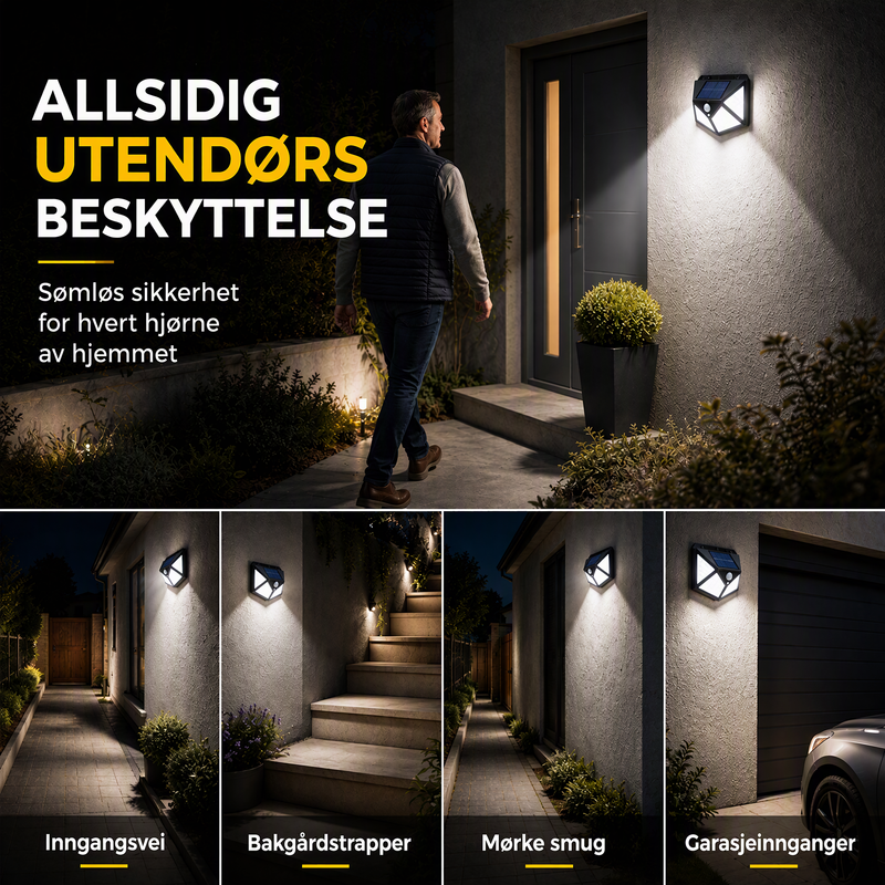 🔥 NÅ: 50 % RABATT I EN BEGRENSET PERIODE – Solcelledrevet vegglampe med bevegelsessensor – 140 supersterke LED-lys – IP65 vanntett – Enkel installasjon 🌞✨🛡️