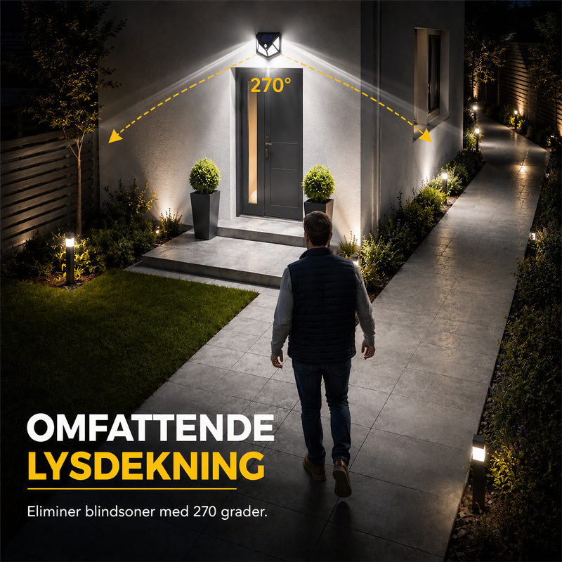 🔥 NÅ: 50 % RABATT I EN BEGRENSET PERIODE – Solcelledrevet vegglampe med bevegelsessensor – 140 supersterke LED-lys – IP65 vanntett – Enkel installasjon 🌞✨🛡️