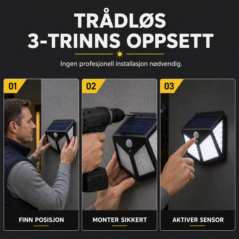 🔥 NÅ: 50 % RABATT I EN BEGRENSET PERIODE – Solcelledrevet vegglampe med bevegelsessensor – 140 supersterke LED-lys – IP65 vanntett – Enkel installasjon 🌞✨🛡️