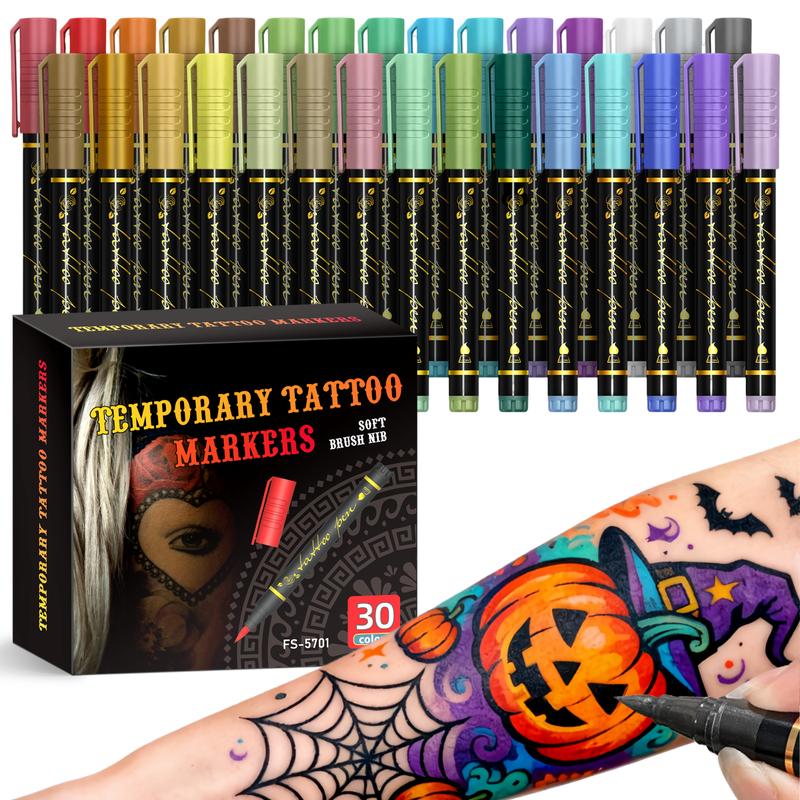 Midlertidige hudtatoveringspenner, 10/15 livlige farger, fleksibel børstespiss, fine detaljer, Halloween-ansiktsminke, giftfri, for skriving og skrivesaker