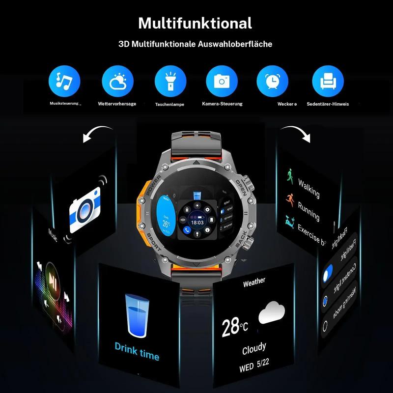 1,52" HD-smartklokke for menn – Telefonsamtaler og musikkkontroll – Flere sportsmoduser – IP68-vanntett – Lang batterilevetid – Fitnessklokke for Android og iPhone