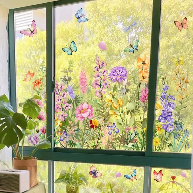 💐Nyttårssalg 50% avslag💞 Fargerik blomsterbukett vindusklistremerke 🖼️ (Klipp til størrelse fritt)
