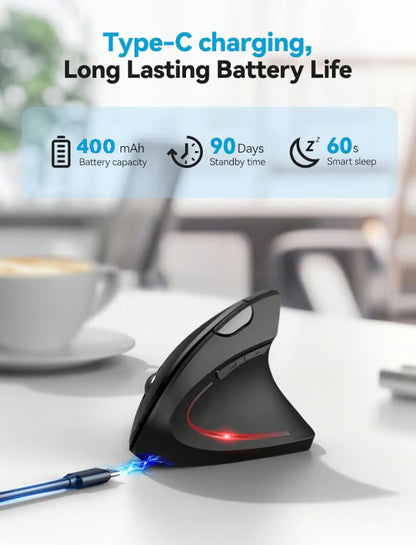 🖱️ Tidsbegrenset tilbud: 50 % rabatt 🎁✨ Ergonomisk trådløs vertikal mus med håndleddsstøtte | ⚡USB-oppladbar optisk mus