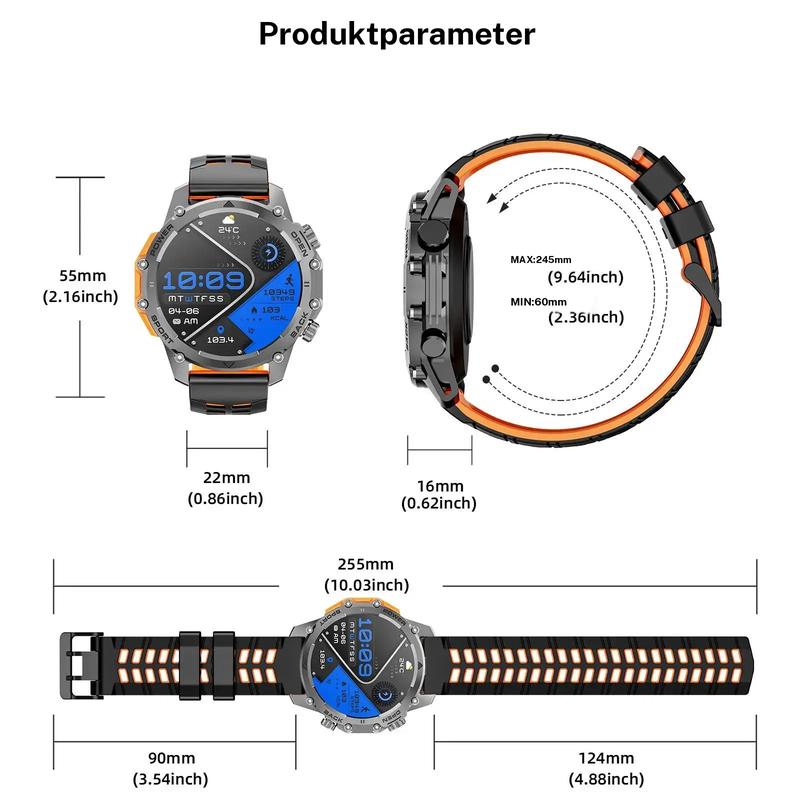 1,52" HD-smartklokke for menn – Telefonsamtaler og musikkkontroll – Flere sportsmoduser – IP68-vanntett – Lang batterilevetid – Fitnessklokke for Android og iPhone