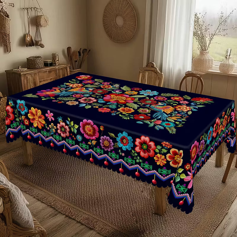 ⏳Begrenset tilbud: 50 % rabatt⏰Meksikansk blomstret duk med bølget kant🏵️