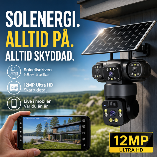 💥51 % RABATT 🔒 Smart solcellekamera ☀️ Flere vinkler, overvåking døgnet rundt og helt uten kabler – trygghet for hjemmet 🏡