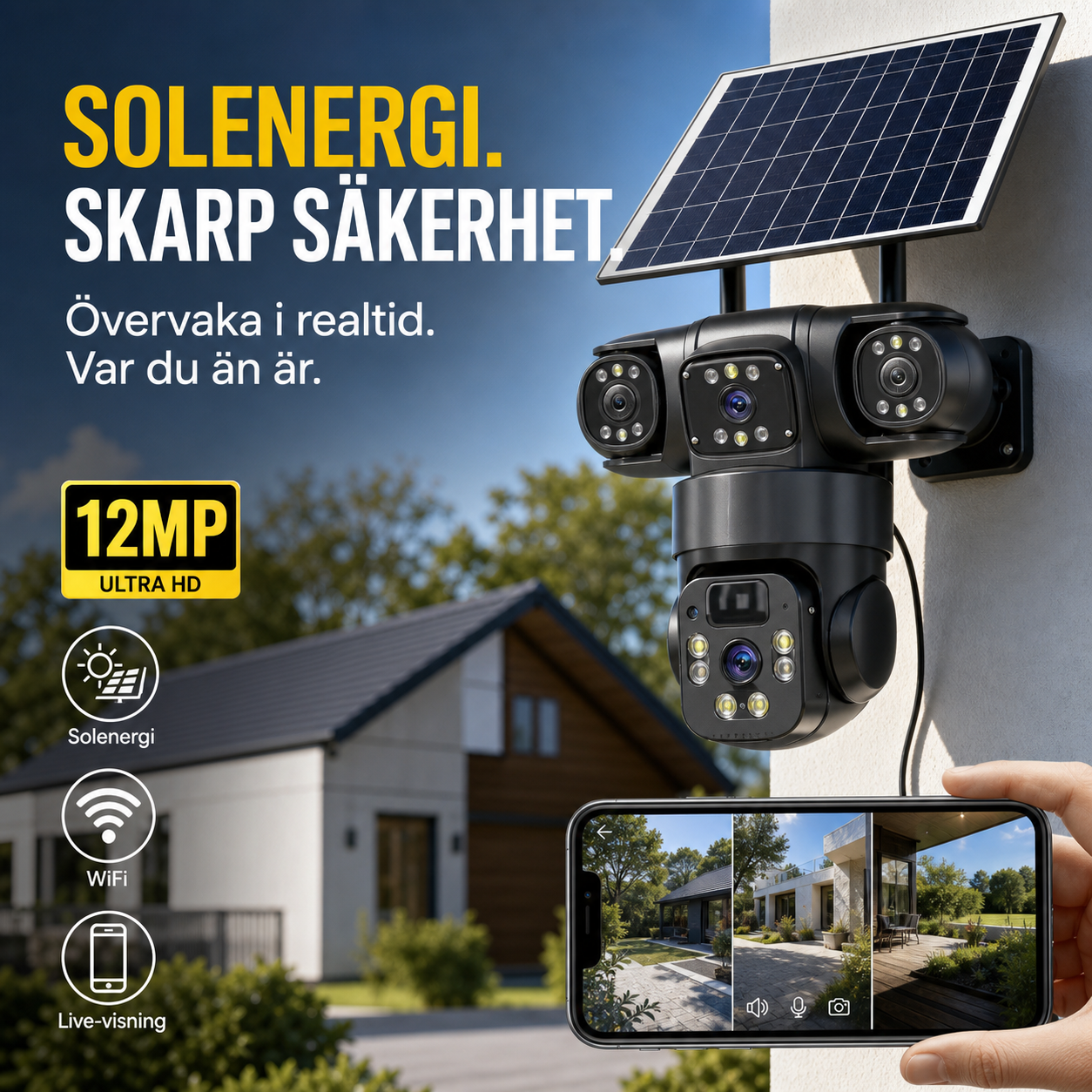 💥48% RABATT 🔒 Smart solcellskamera ☀️ Flera vinklar, 24/7 övervakning & helt utan kablar – trygghet för hemmet 🏡