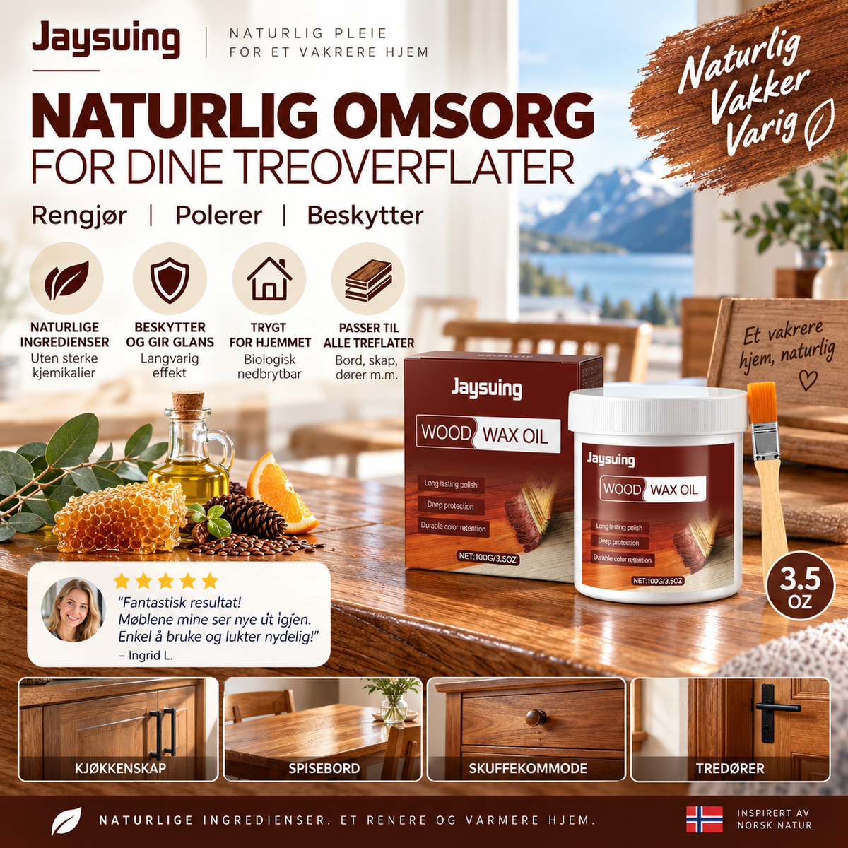 🌧️ Beskyttende treolje – trenger dypt inn, motvirker uttørking, fremhever strukturen. Perfekt til møbler og gjerder! 💪🌿