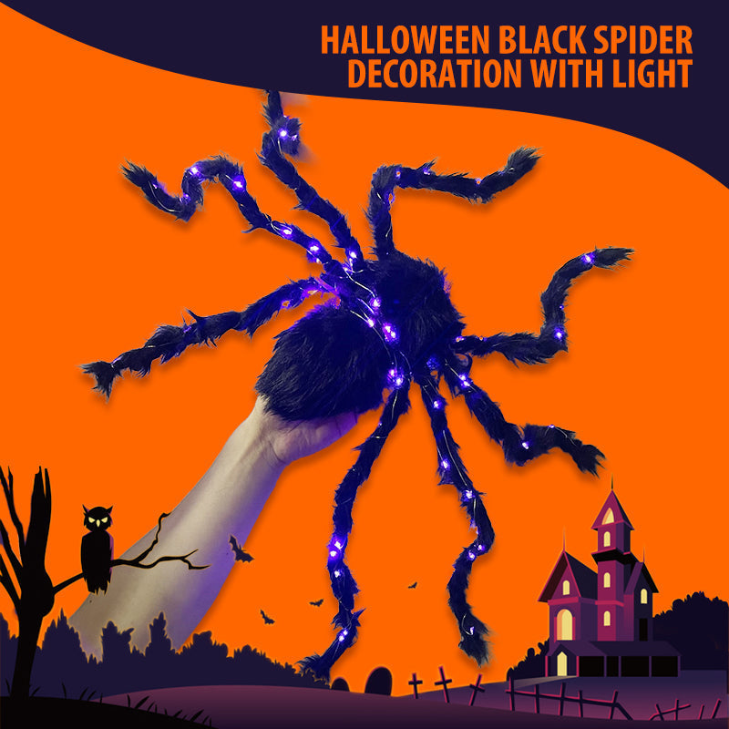 🕷️ 50 % RABATT! 🎃 Skap en uhyggelig Halloween-stemning – Halloween-dekorasjon med svart edderkopp og lys, iøynefallende, enkel å plassere