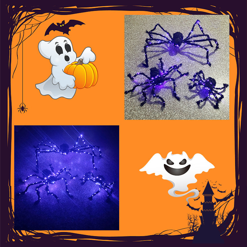 🕷️ 50 % RABATT! 🎃 Skap en uhyggelig Halloween-stemning – Halloween-dekorasjon med svart edderkopp og lys, iøynefallende, enkel å plassere