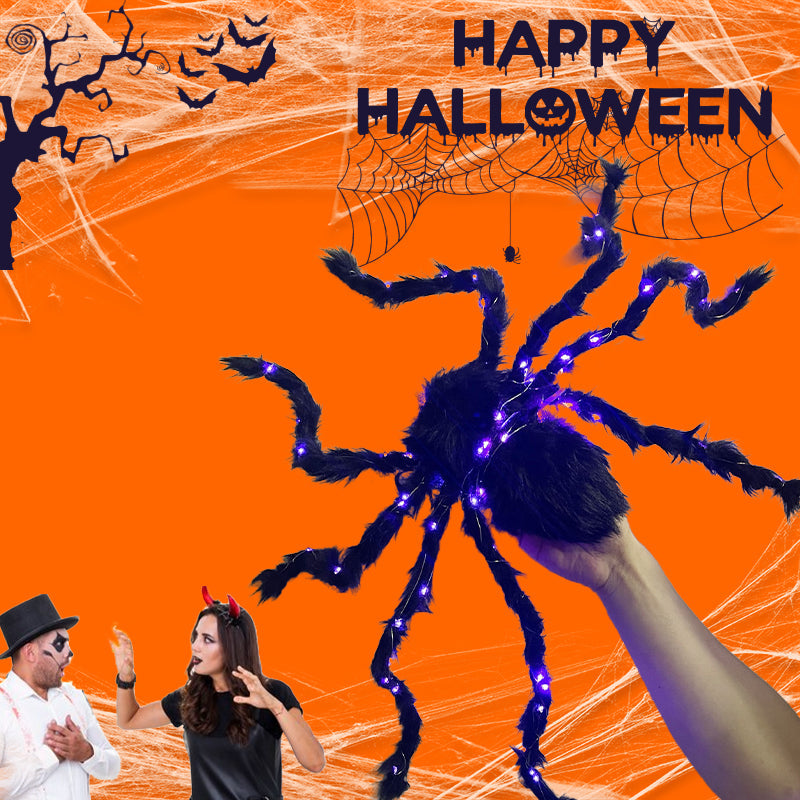 🕷️ 50 % RABATT! 🎃 Skap en uhyggelig Halloween-stemning – Halloween-dekorasjon med svart edderkopp og lys, iøynefallende, enkel å plassere