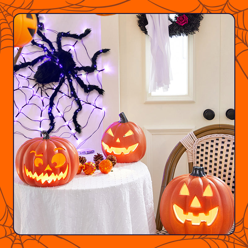 🕷️ 50 % RABATT! 🎃 Skap en uhyggelig Halloween-stemning – Halloween-dekorasjon med svart edderkopp og lys, iøynefallende, enkel å plassere