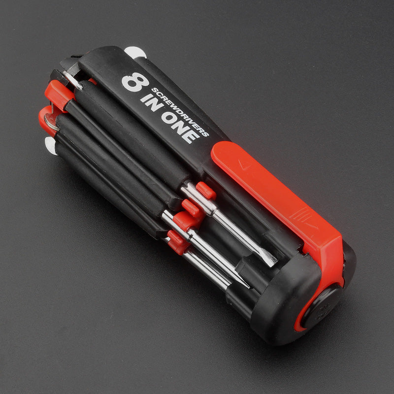 🔧 8-i-1 sammenleggbar skrutrekker – med innebygd LED-arbeidslys og lommelykt