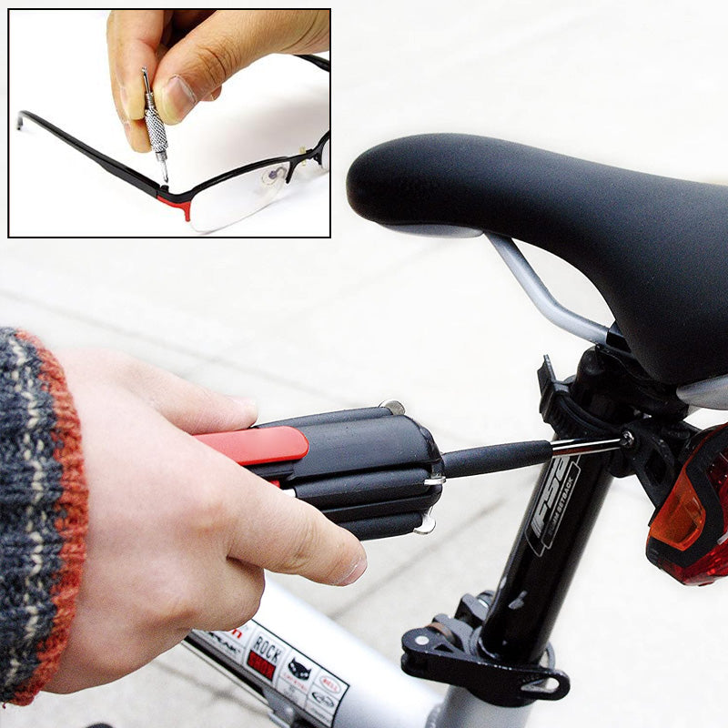 🔧 8-i-1 sammenleggbar skrutrekker – med innebygd LED-arbeidslys og lommelykt